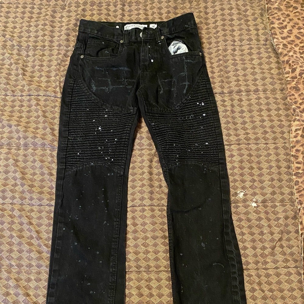 2000s black and white jeans with paint splatter
